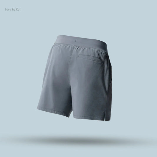 Alo 5 inch Repetition Short in Steel Grey, back view