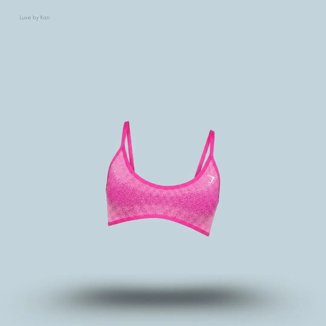 Gymshark Blush Seamless Light Support Sports Bra Super-Set Pink Focus Pink ombre seamless adjustable straps removable cups open back women's sports bra front view India