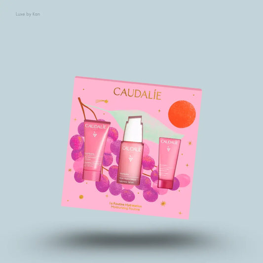 Caudalie Vinohydra Hydrating Routine Set with cleansing gel, serum, moisturizer and packaging