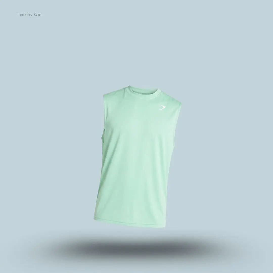 Gymshark Washed Pastels Tank in green displayed on a blue background with a sleeveless athletic tank design