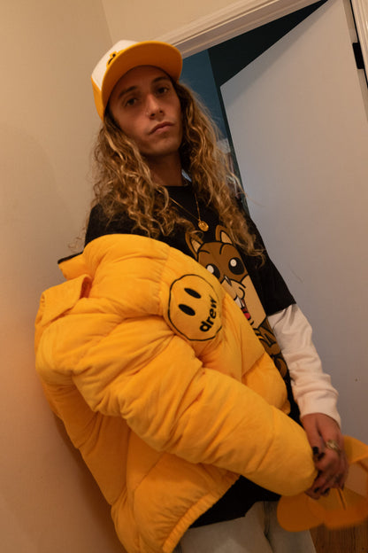 House of Drew plush hooded puffer jacket  golden yellow