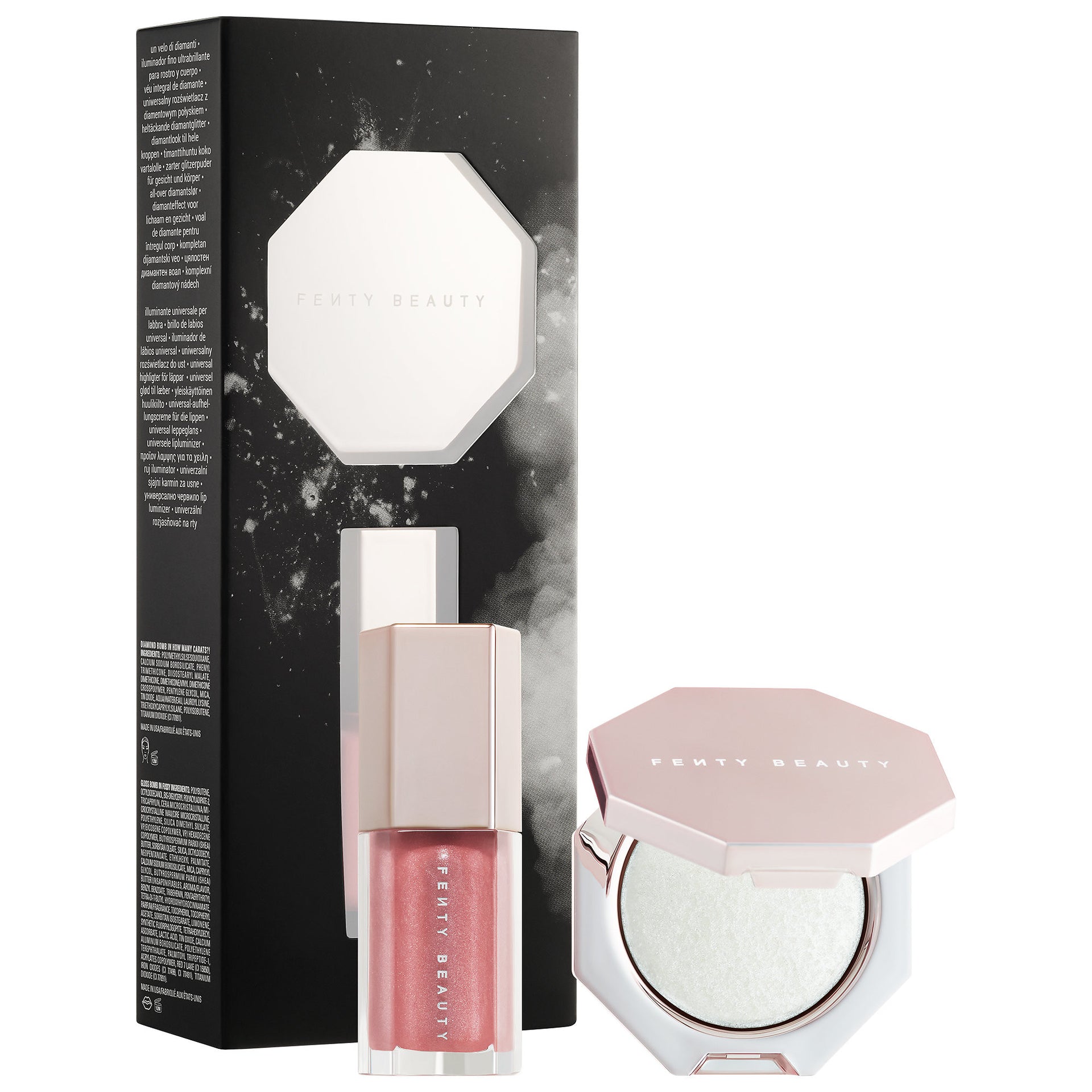 Fenty Beauty Diamond Bomb Baby Mini Lip Set + Highlighter – Luxe
