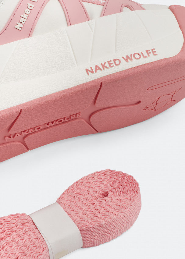 NAKED WOLFE Slider leather, suede and mesh platform trainers - PINK