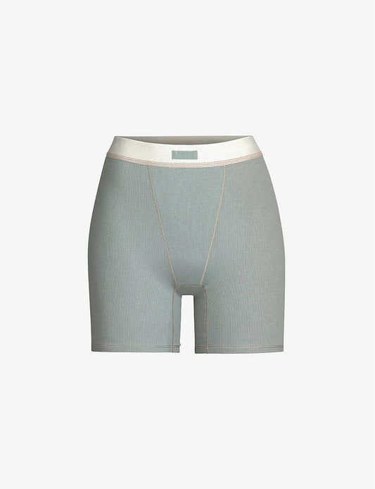 SKIMS Ribbed high-rise stretch-cotton boxer shorts